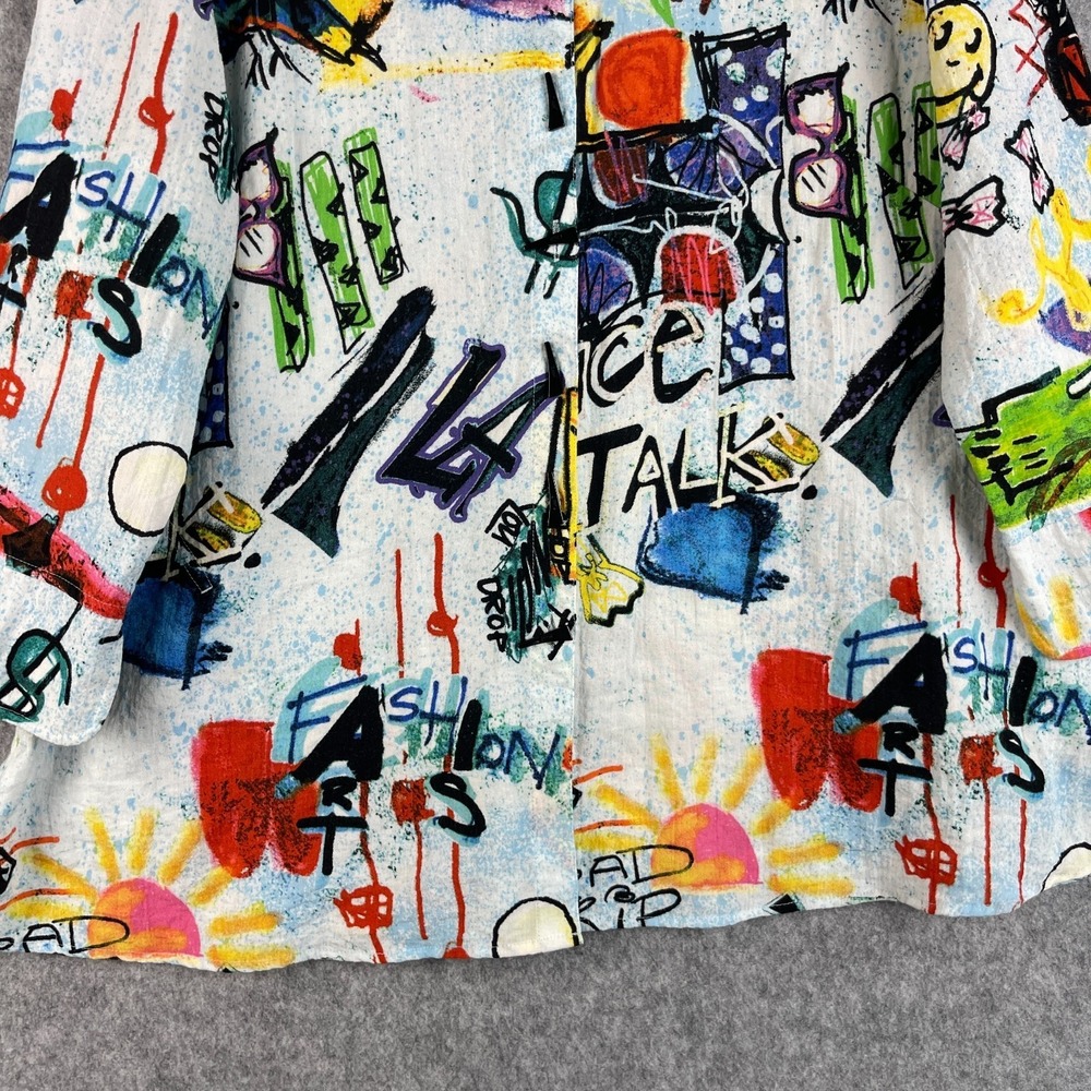 Ali Miles Tunic Top Womens XL Doodle Graffiti Print Button Up Pocket Artsy Boho - Picture 3 of 15
